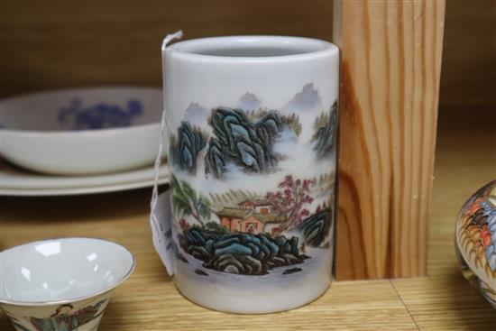 A creamware ewer with moulded basilisk handle and a small collection of Asian and chinoiserie wares,